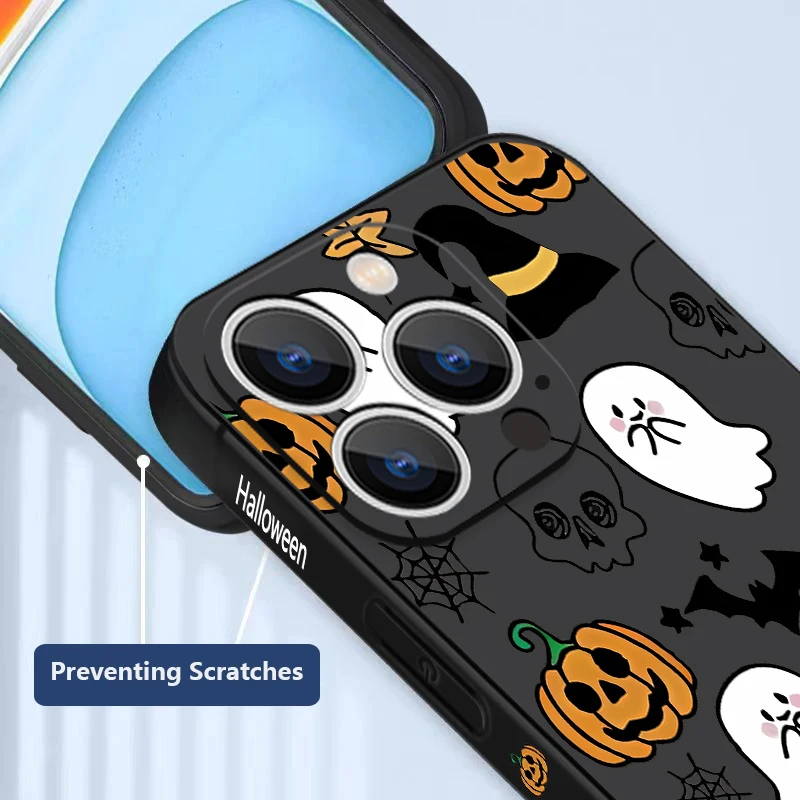 Custodia per telefono modello zucca fantasma per iPhone 17 Pro Max Funda iPhone 16 Pro Max 15 14 13 12 11 16e Air Soft TPU Cordino Cover