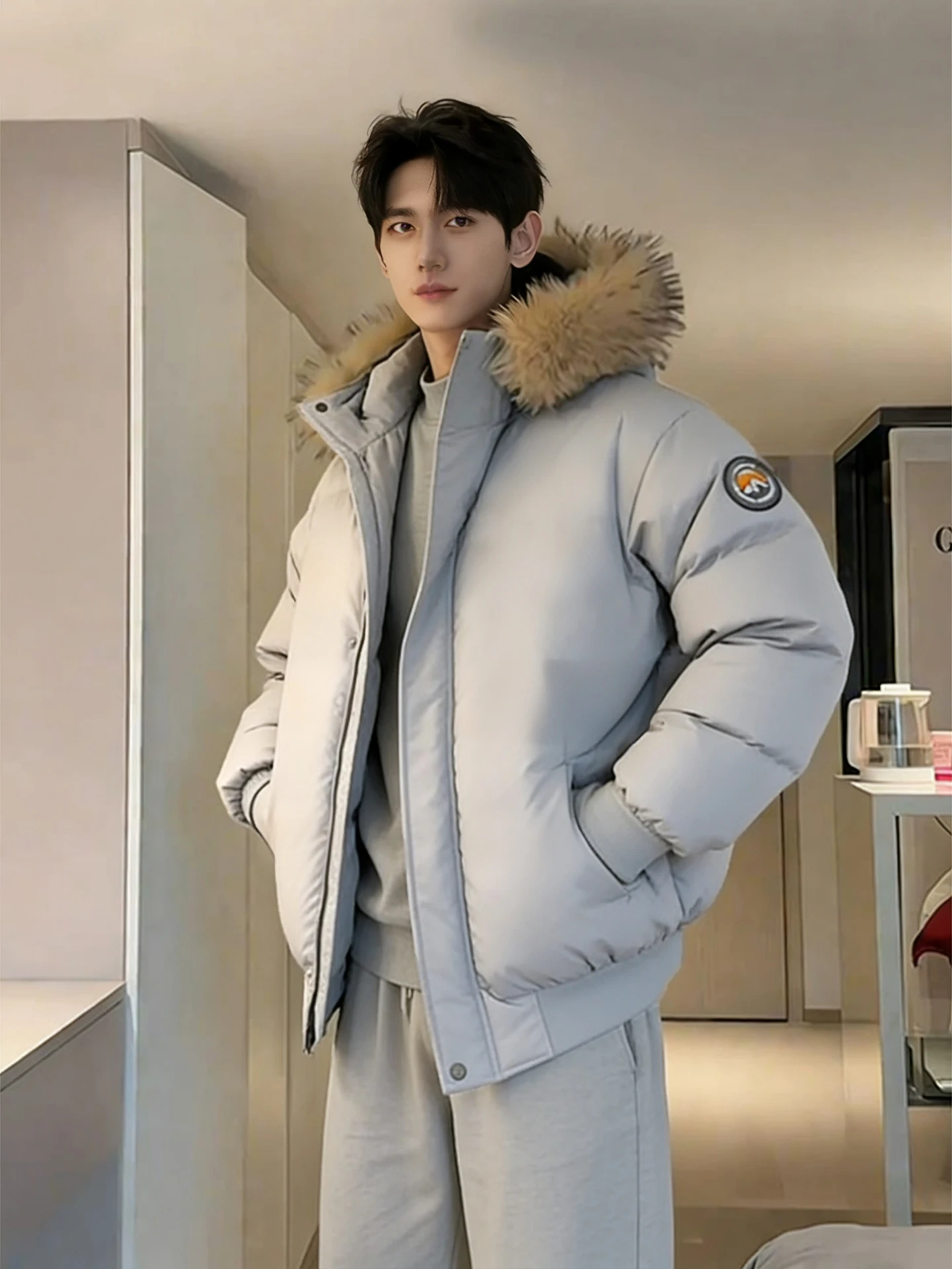 

American Sle Men's Parka down Jaet Winter Faion Brand Large Fur Collar Cotton Coat Northeast below Freezing Cold Resistant