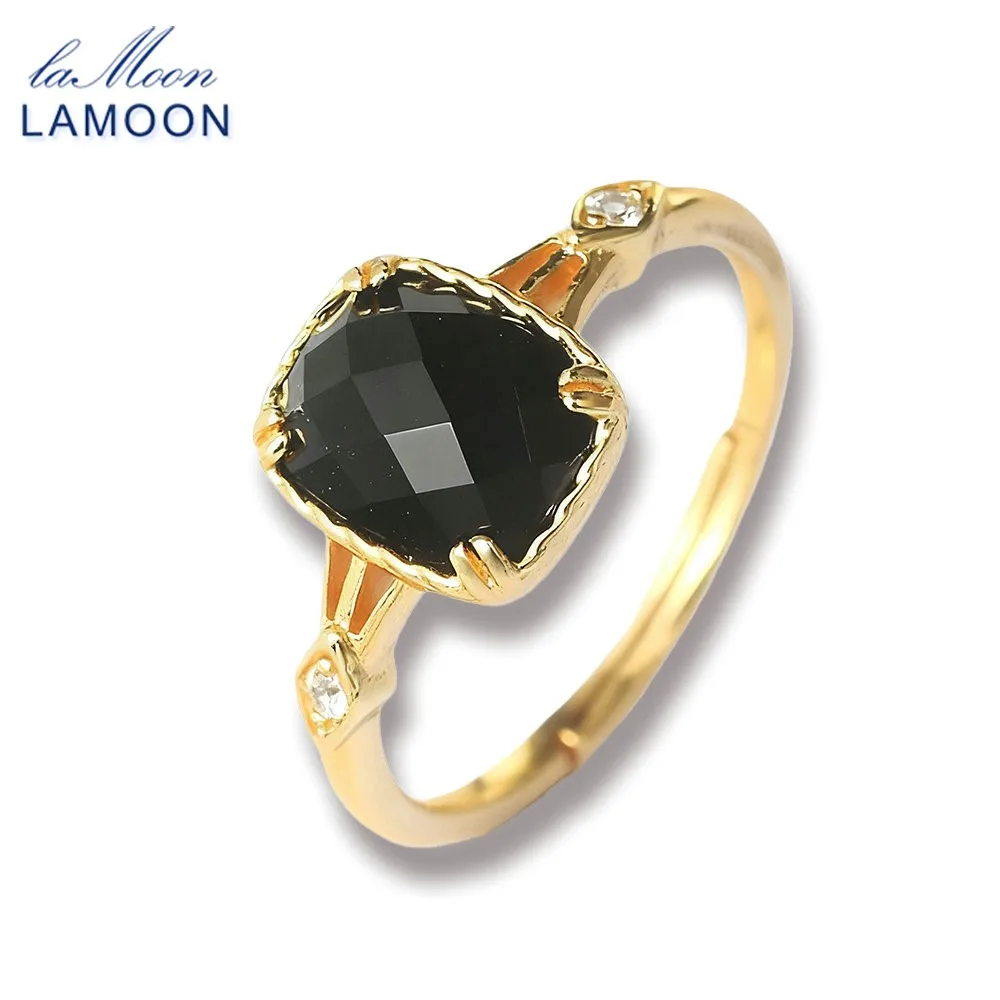 لامون فاخر خمر العقيق الأسود الطبيعي خاتم الأحجار الكريمة للنساء أنيقة 925 فضة 14K الذهب Vermeil غرامة مجوهرات #2