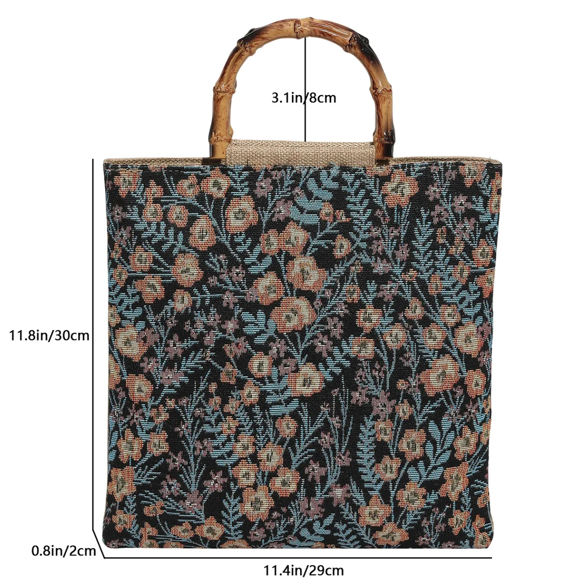 Vintage artistic embroidery Floral Pattern Shoulder Bag Bamboo Handle Women Tote Bag Soft Fabric Handbag for Daily Shopping