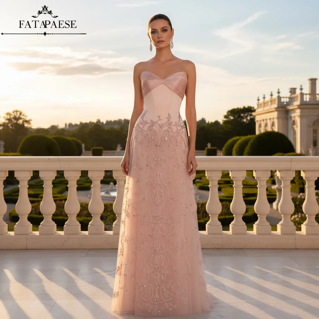 

Индивидуальные длинные вечерние платья FATAPAESE с цветочным узором и бисером, розовые, 2026, из фатина, расшитые бисером, для выпускного вечера, свадьбы и торжественных мероприятий