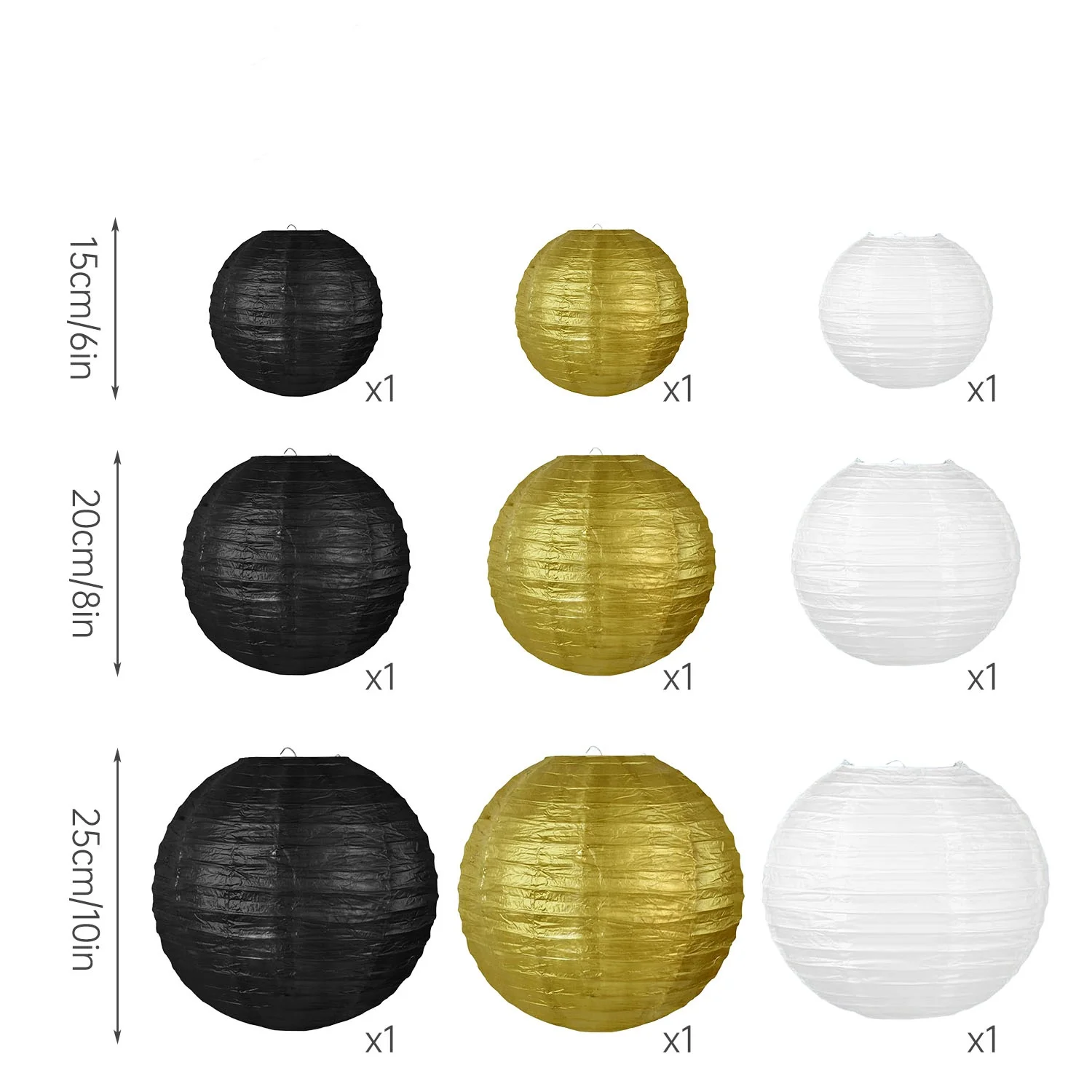 Schwarzgold-weiße runde Papierlaternen, dekorative hängende chinesische japanische Papierlaternen, Lampe für Jahrestag, Geburtstag, Hochzeit – Detail 32