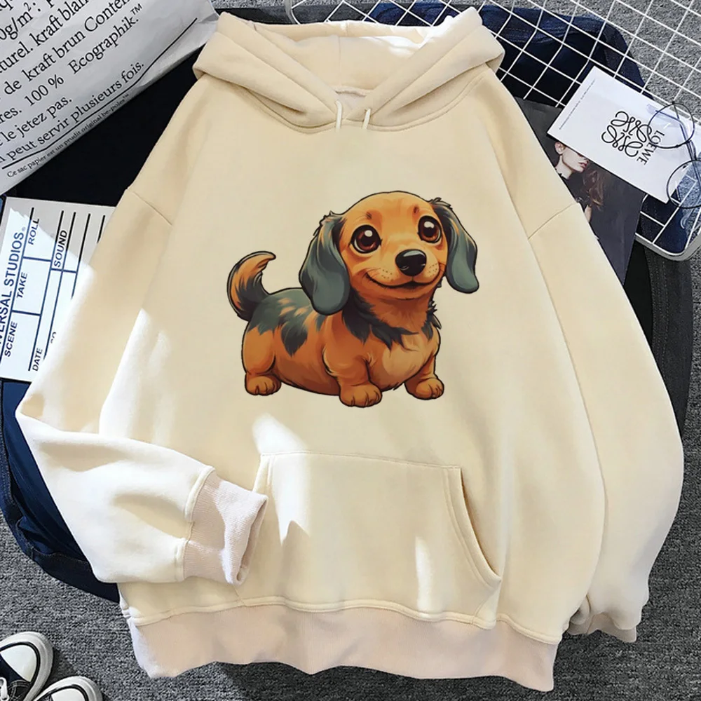 Sudadera con capucha de Perro Salchicha para niña, ropa informal con estampado japonés, chándales de diseño impreso, ropa informal juvenil, Invierno