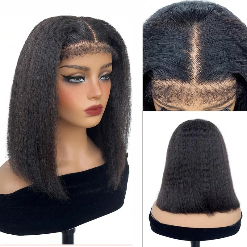 Short Kinky Straight Bob Wigs High Density 13x4 Lace Frontal Human Hair Wigs Pre Plucked Nature Yaki Straight Bob Wig Daily Use