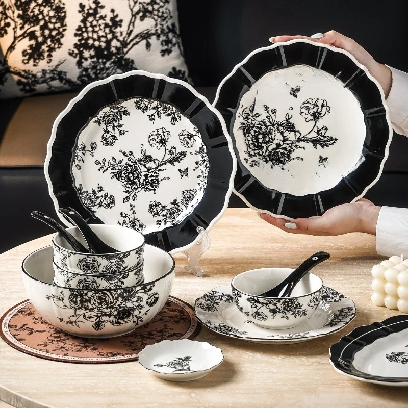 

Набор керамической посуды в стиле ретро в скандинавском стиле, керамическая посуда с цветами, расширенный смысл, подарки на новоселье, подарочная коробка