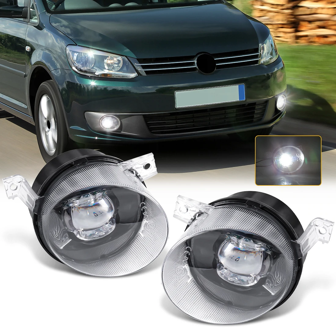 Car LED Front Bumper Fog Lamp For VW Volkswagen Polo Cross MK5 Passat Golf Plus Tiguan Caddy Driving Headlights Accessories 12V