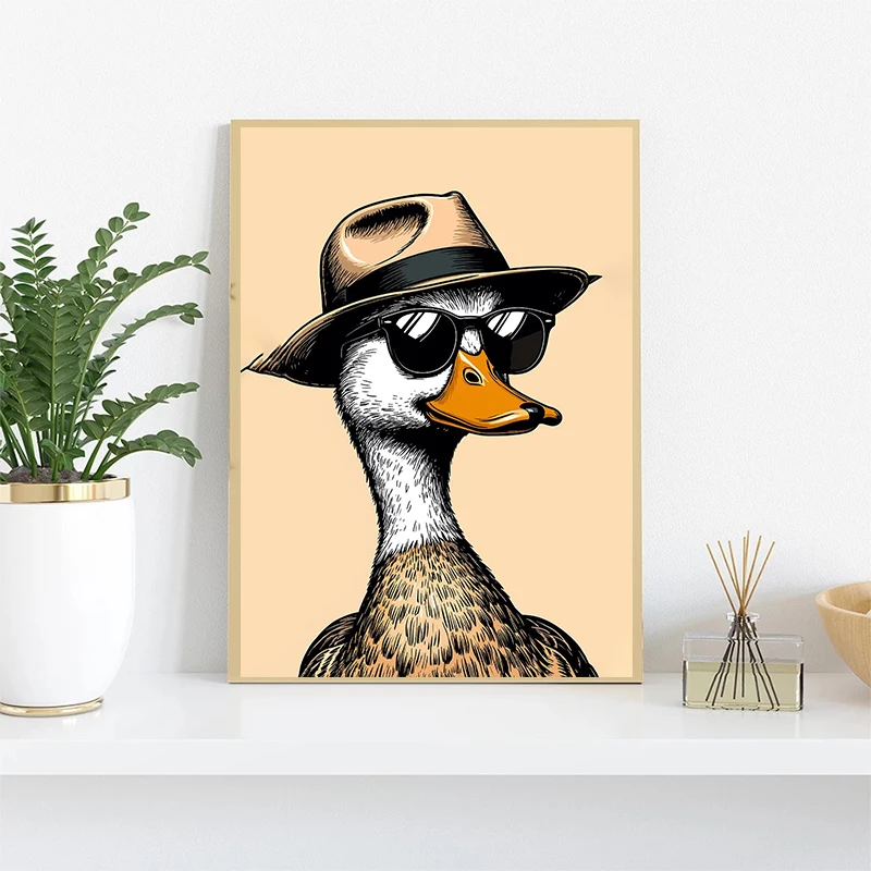 Cute Goose Smoking Duck with Sunglasses Wall Poster Canvas Printing Print Fashion Aesthetics for Living Room Home Decoration
