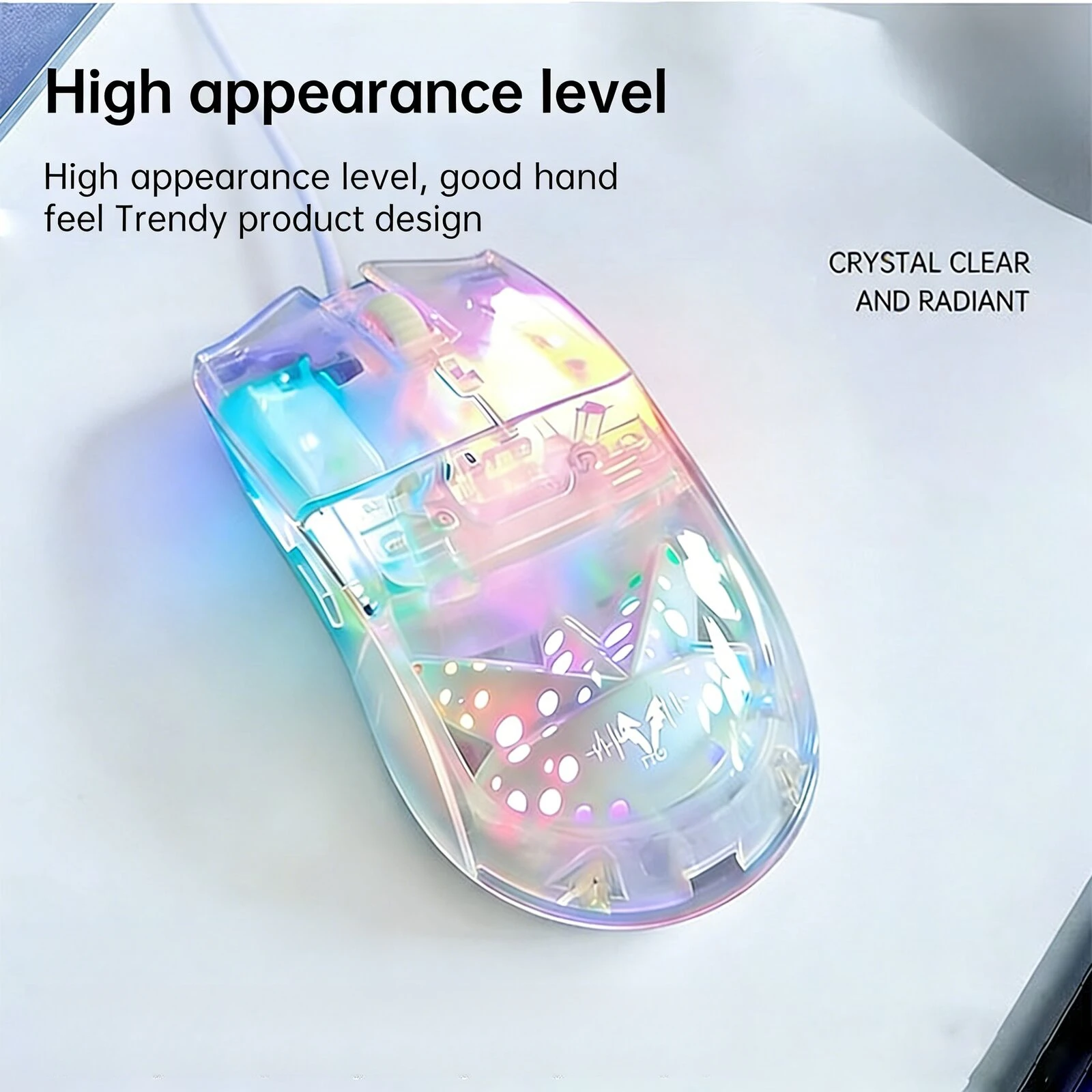 Fashion Transparent Wired Mouse Dynamic RGB Backlight Ergonomic Silent Click Plug-and-Play Optical Mice for PC Laptop Computer