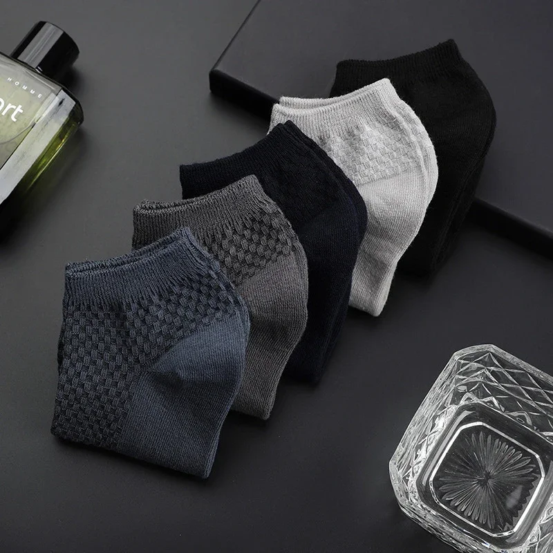 5 Paar Herren-Bootssocken aus Bambusfaser, hochwertige Crew-Knöchelsocken, lässig, Business, atmungsaktiv, weich, Kompressionssocken, niedrig geschnitten, für Männer – Detail 3