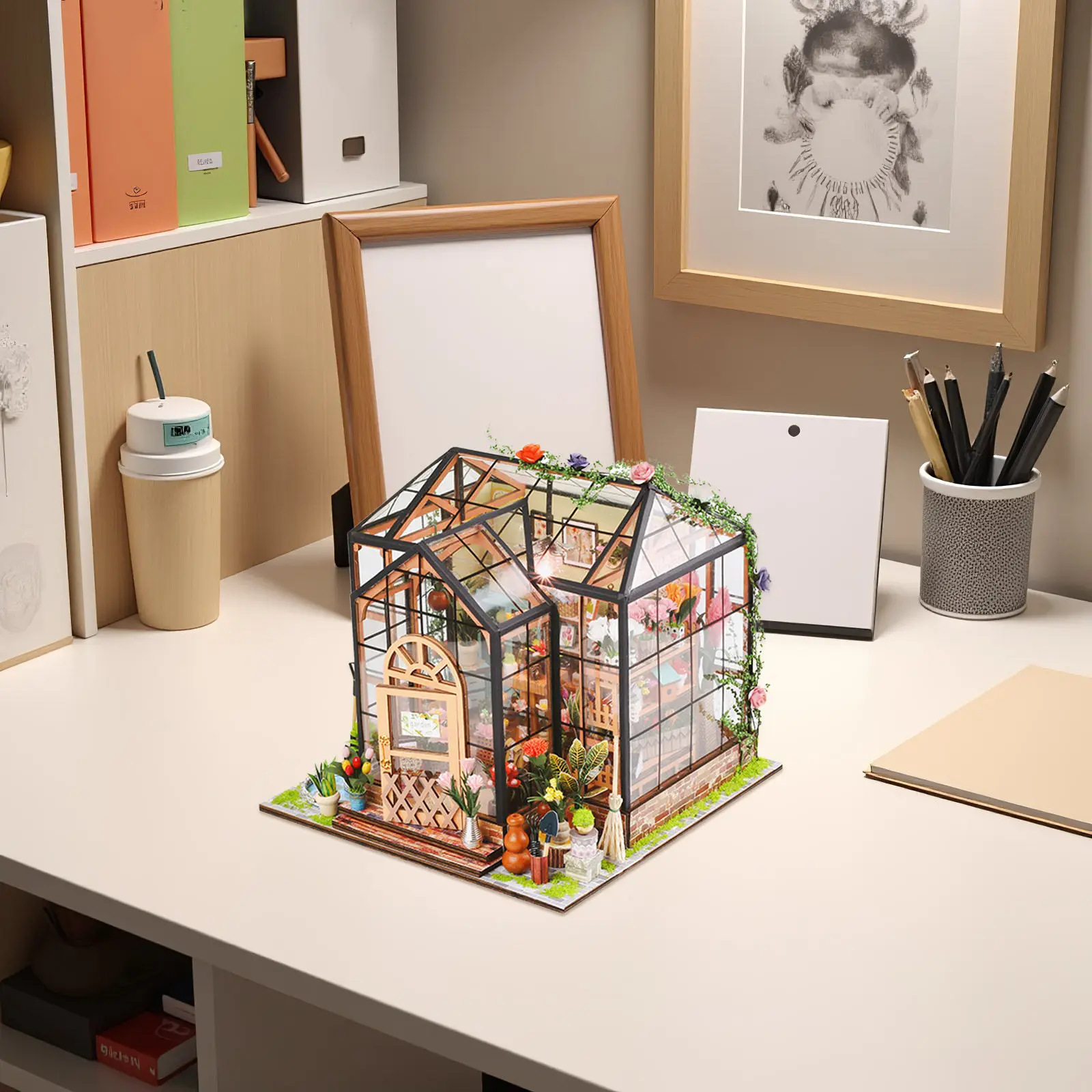 フラワールーム組み立てモデルハウスDIY温室パズルミニチュア組み立てキット