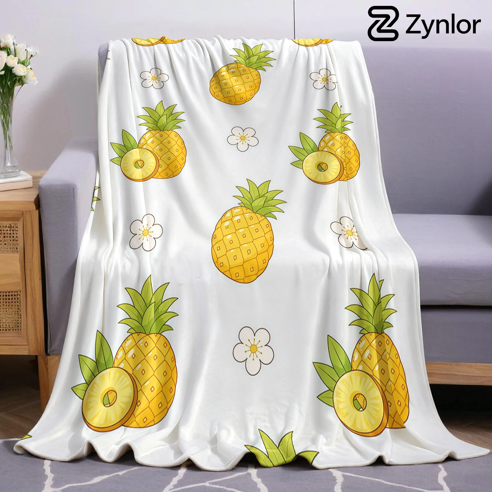 Pineapple Floral Lightweight Microfiber Soft Christmas Fleece Blanket Warm Cozy Throw for Bed Sofa Office Travel All Season