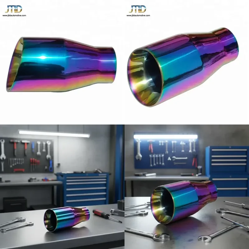 Double Wall Slant Stainless Steel Burned Color Purple Exhaust Tip Outlet 89mm Universal Car Exhaust Pipes