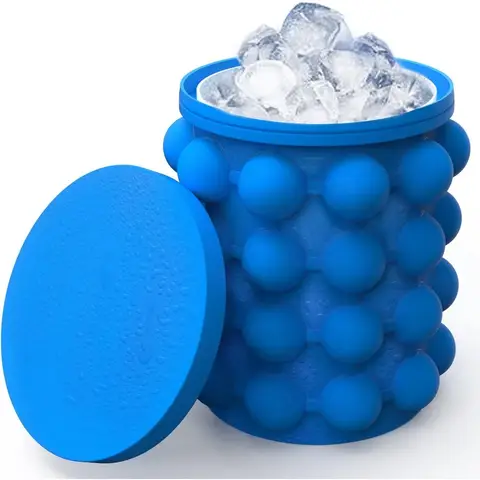 Ice Cube Mold 2 in 1 Ice Trays Large Silicone Ice Bucket Portable Frozen Drink Maker for Whiskey Beer Kitchen Tools