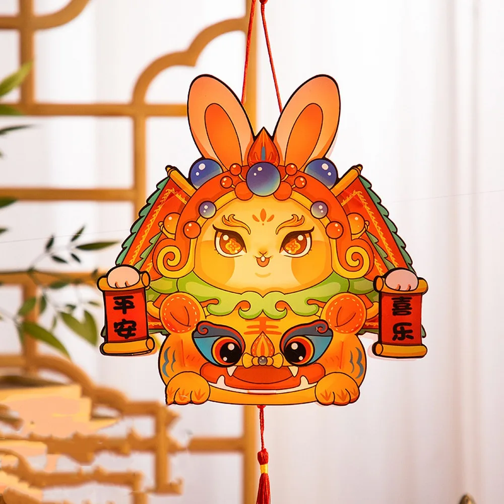

Chinese Style Mid-Autumn Rabbit Lantern Cartoon Handmade Handheld Rabbit Lantern Traditional Craft with Tassel LED Lantern Toys