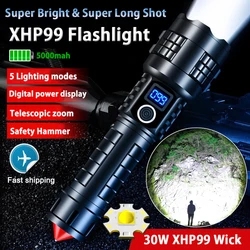 Super Bright Flashlight with Digital Power Display High Lumens Rechargeable torch, XHP99 Led Flashlights Brightest Flash Light