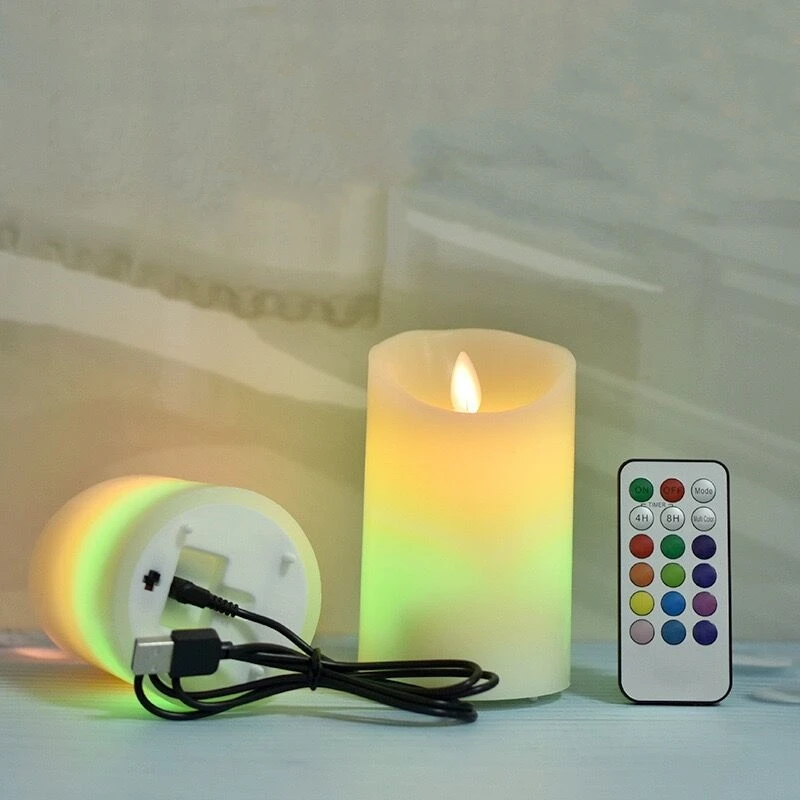 Bezpłomieniowa świeca LED Multicolor Paraffin Wax USB akumulatorowe elektryczne świece LED lampa zdalnie sterowana dekoracja stołu