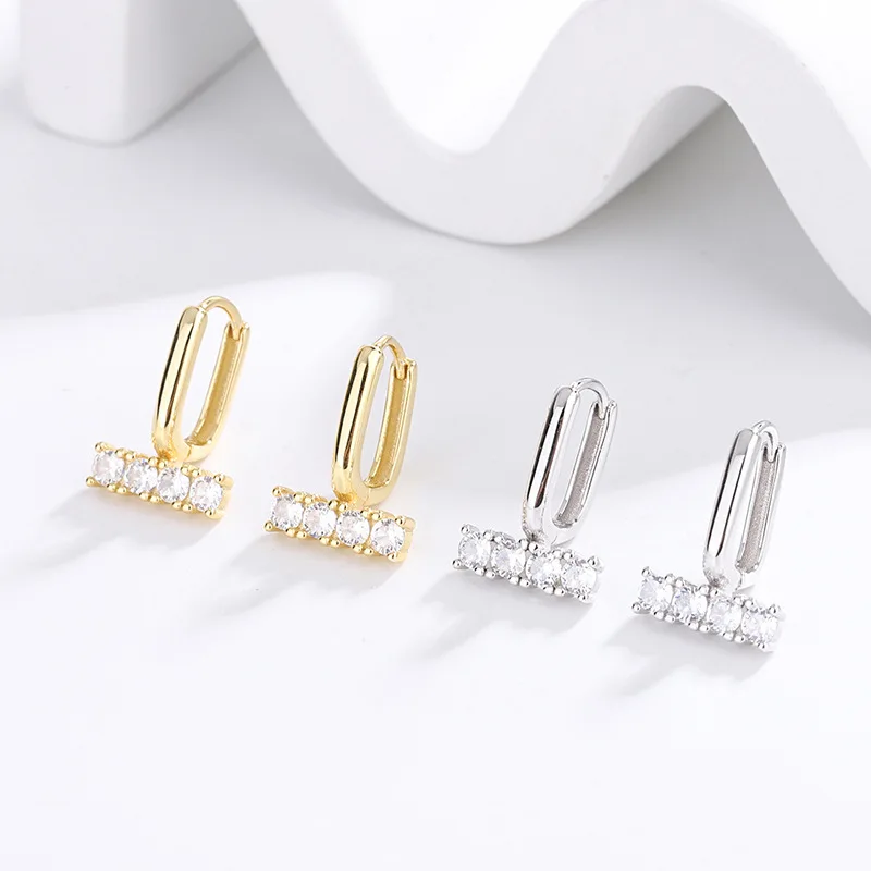 New 925 Sterling Silver Sparkling Diamond Earrings for Women's Simple Geometric Earrings Small and Cute Earrings Fashion Jewelry