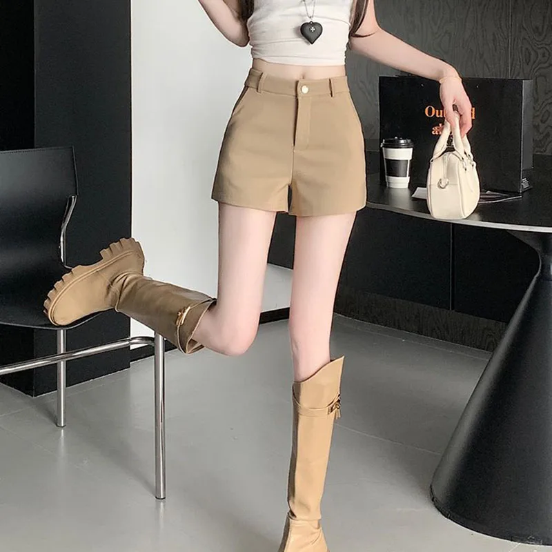 Korean High Waisted A Line Shorts Ladies Solid Color All-Match Slim Casual Short Pants Women Sexy Hot Girl Elastic Tight Shorts