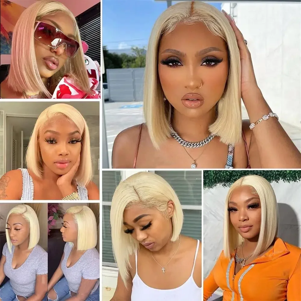 العسل شقراء قصيرة مستقيم بوب خصلات الشعر المستعار الإنسان البرازيلي الدانتيل الجبهة 613 خصلات الشعر المستعار الإنسان قبل قطعها HD الدانتيل الباروكات شعر ريمي الباروكات #6