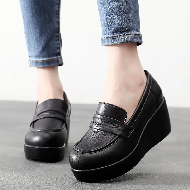 

New Genuine Leather Women Heels Shoes Woman Office Shoes Women's Loafers Ladies Shoes Platform Heels Luxury Pumps Designer Heels