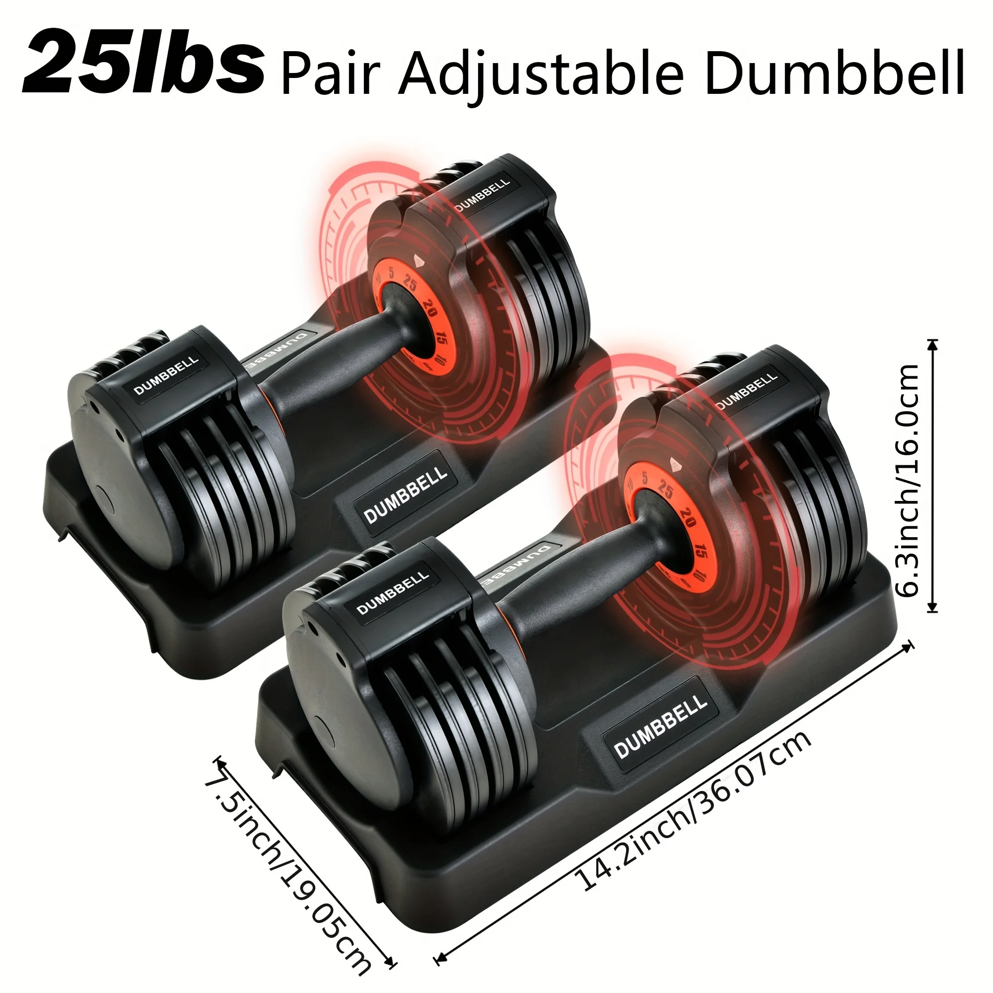 

25 Lb Adjustable Dumbbells Pair - 5Lb 10 Lb 15 Lb 20 Lb 25 Lb 5 In 1 Dumbbells Adjustable Weight, Compact Quick Adjusting Dumbbells Set For Full Body Workouts And Fitness Home Gyms