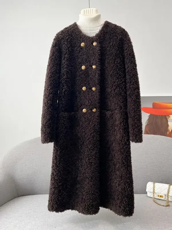 

Haining sheep shearing fur coat women's fashion knee-length lamb wool coat