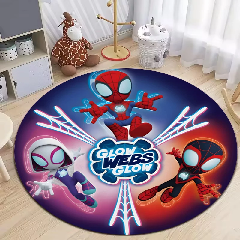سجادة دائرية مطبوعة من MINISO Marvel Spiderman، سجادة حمراء وزرقاء نابضة بالحياة لغرفة اللعب للأولاد، فكرة هدية، سجادة كرسي أريكة #3