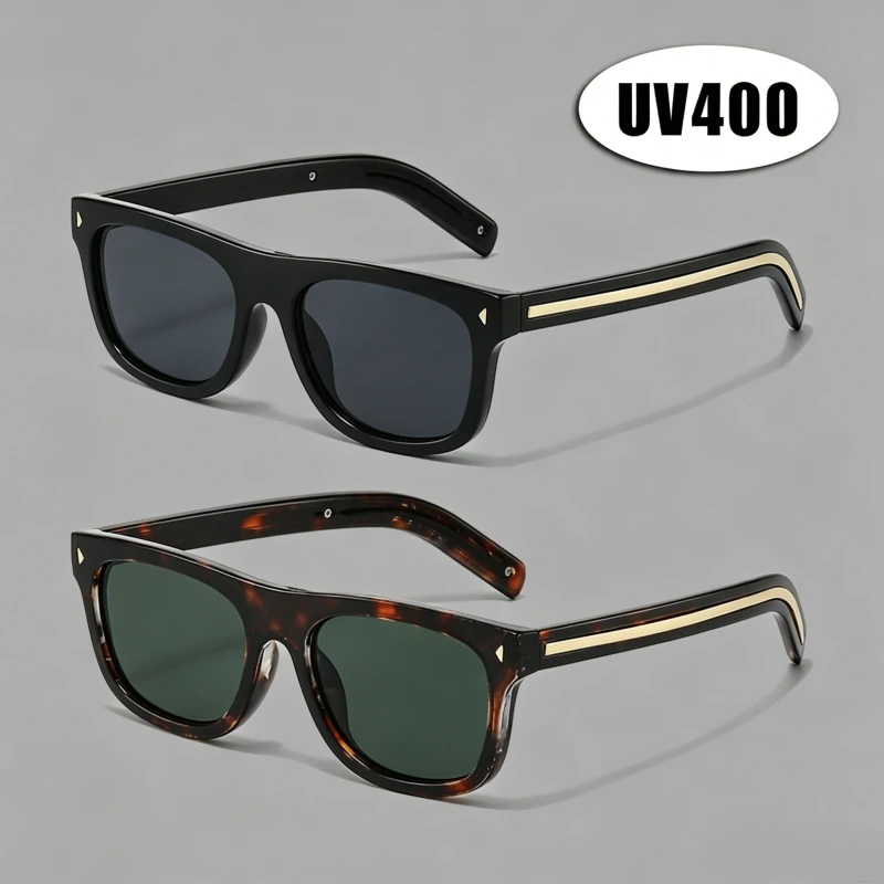 

2026 New Retro Square Sunglasses for Women Triangle Rivets Decoration Fashion UV400 Shades Eyewear with Metal Line Men Goggles
