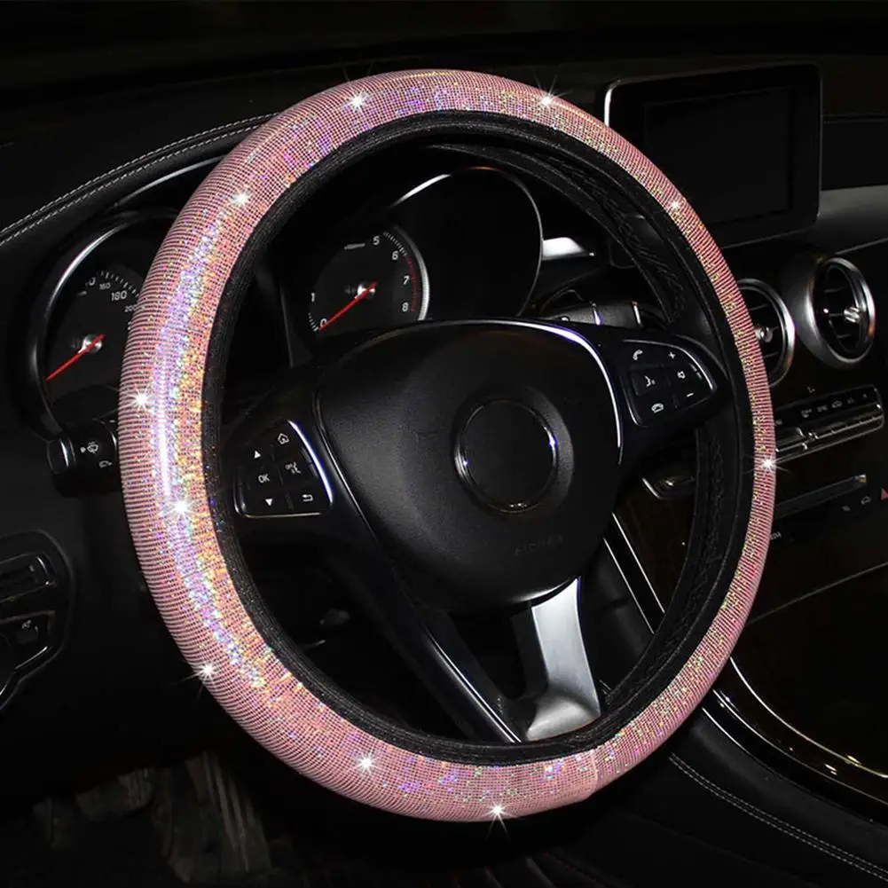 Car Steering Wheel Cover Colorful Hot Stamping Luxury Crystal Rhinestone Car Covered Steering-Wheel Accessories