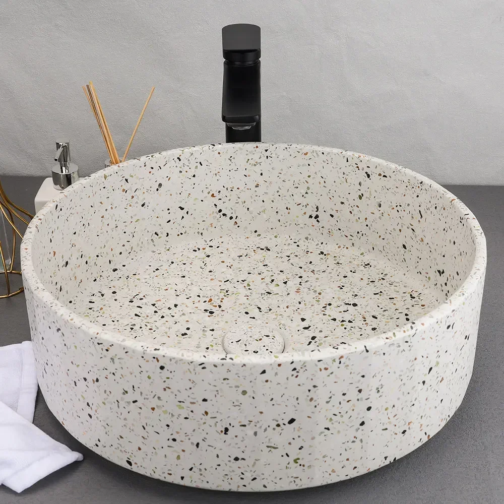 

YYHC-Modern small household bathroom vanities concrete sink bathroom round terrazzo color cement wash basin