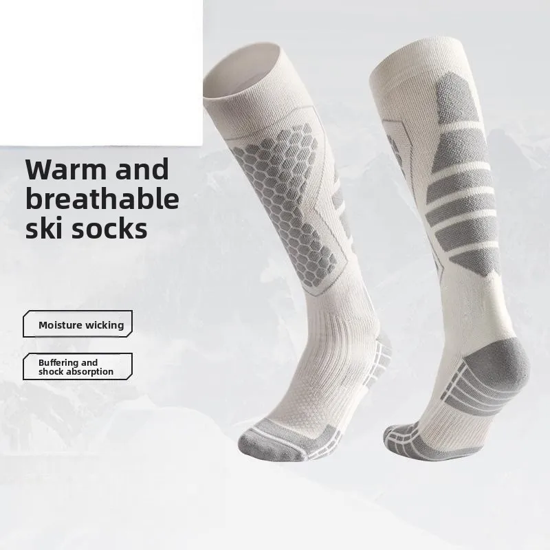 Herren-Skisocken, professionelle Kompressions-Wollsocken für Damen in der Mitte der Wade – warme, verdickte Wintersocken zum Radfahren, Wandern