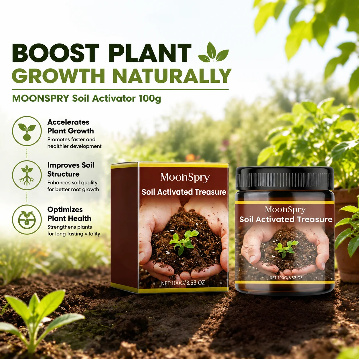 MOONSPRY Soil Activator 100g Boxed - Plant Growth Regulator Accelerates Development, Improves Soil Structure, Optimizes