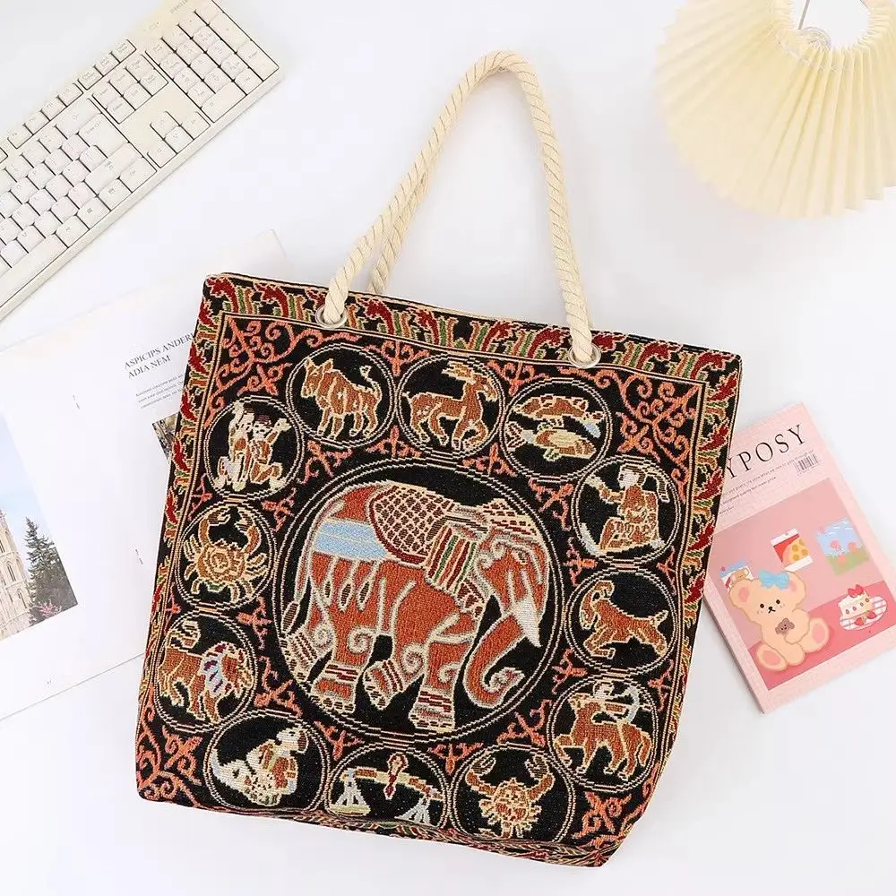 

1 elephant-pattern handbag, fashionable and reusable handbag with Thai-style pattern, multi-functional handbag