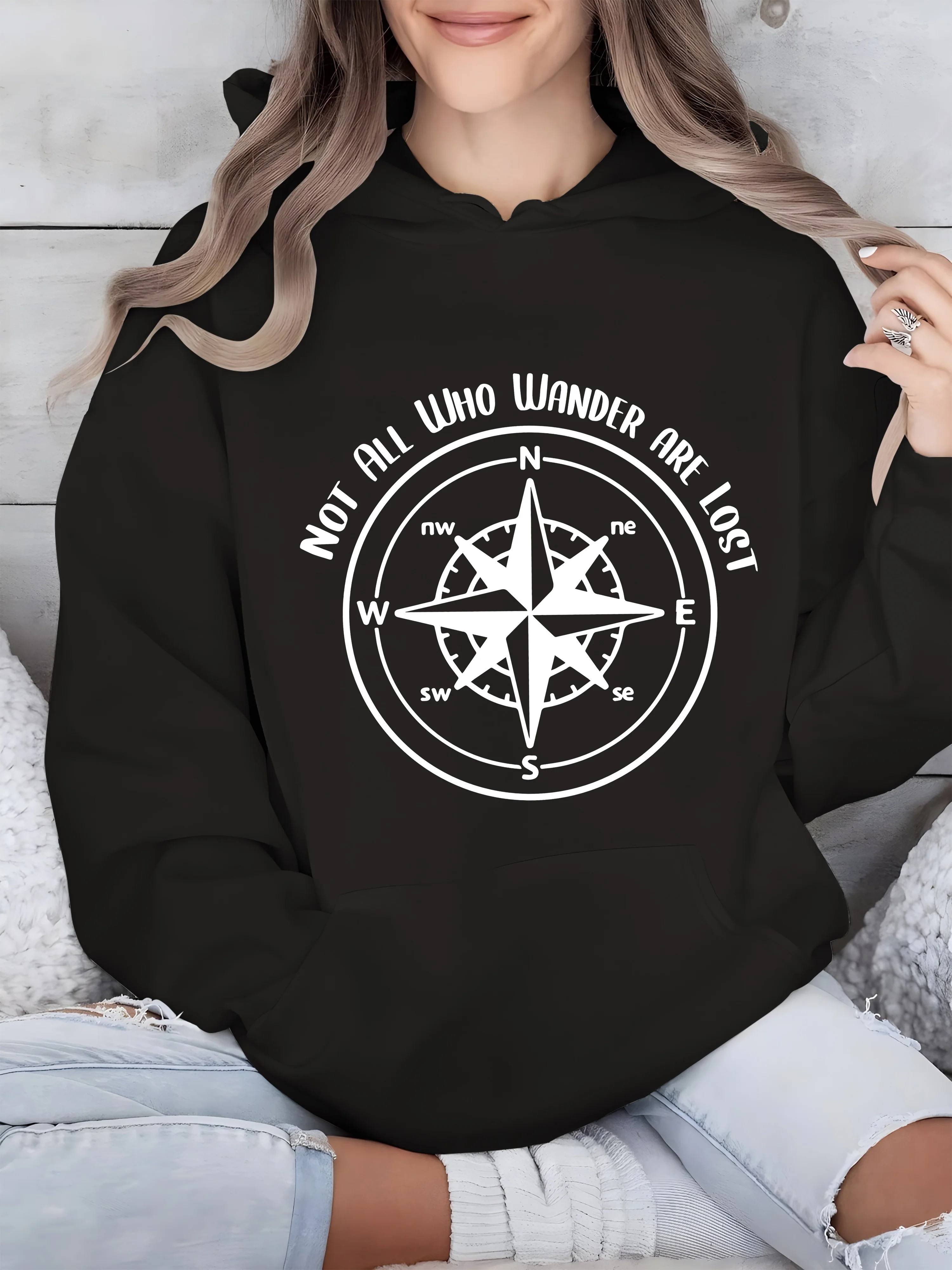 

Compass Graphic Printing Autumn and Winter Cotton Men's and Women's Hoodies Casual Outdoor Street Sports Loose Training Brand