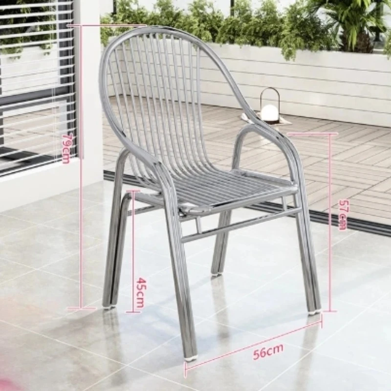 Heavy Duty Outdoor Dining Chair 304 Stainless Steel Patio Seat with Cushion Modern Metal Lounge