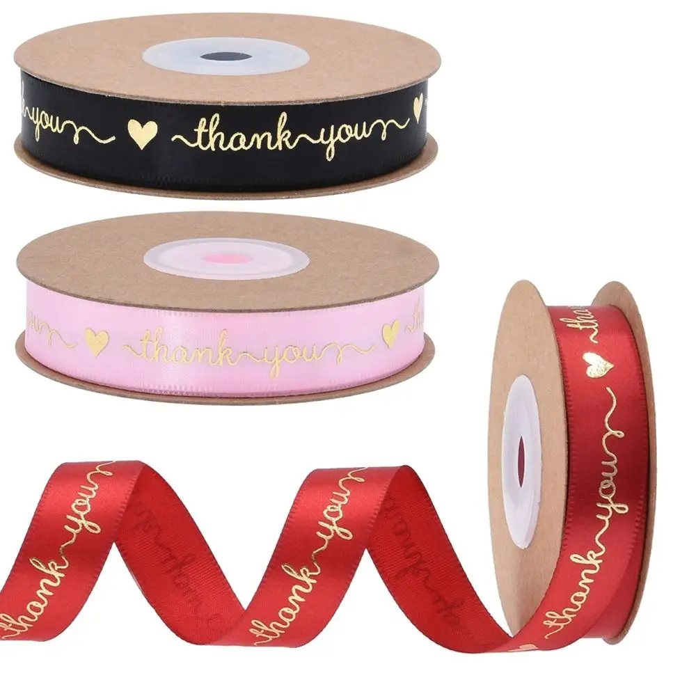 10 Yard Love Heart Thank You Letter Ribbon DIY Bowknot Gift Box Wrapping Cake Packaging Ribbon Bouquet Decoration