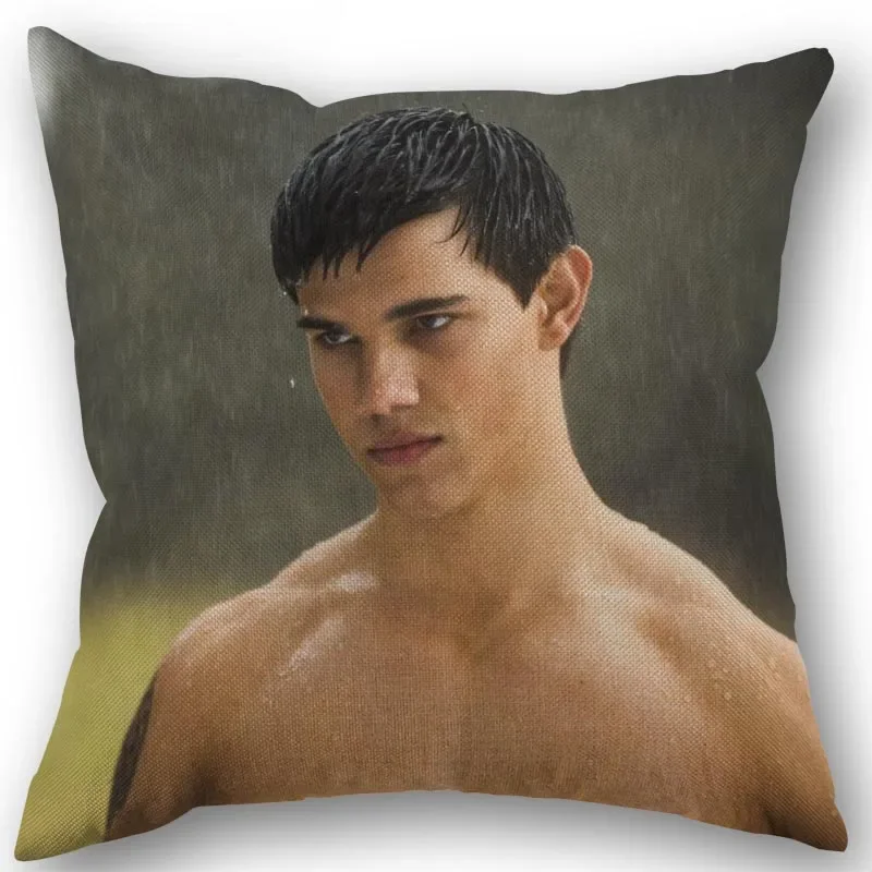 Nice Custom Taylor Lautner Pillowcase Cotton Linen Fabric Square Zipper Pillowcase 45X45cm Wedding Decorative Pillow cover