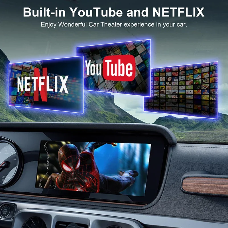 2025 CarPlay AI Box Android 14 Wireless Carplay Android Auto محول 4/8-Core أنظمة ذكاء السيارة لـ YouTube Netflix