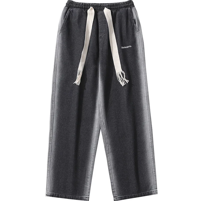 Side Spray Wash Old Wide Leg Jeans 2022 Spring New Men's Lace Up Jeans Men's Ins Port Style Loose Straight Jeans