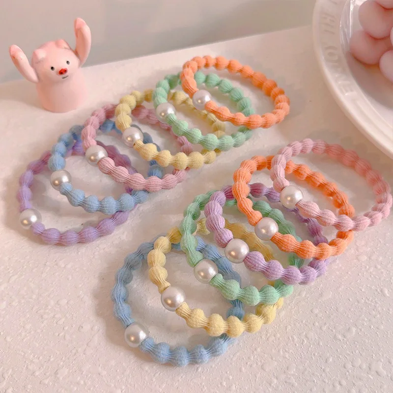 30PCS 8mm Pea Styles Elastic Hair Bands Pearl Rubber Thick Hair Ties For Women Girls Hair Scrunchies Wholesale Head Rings