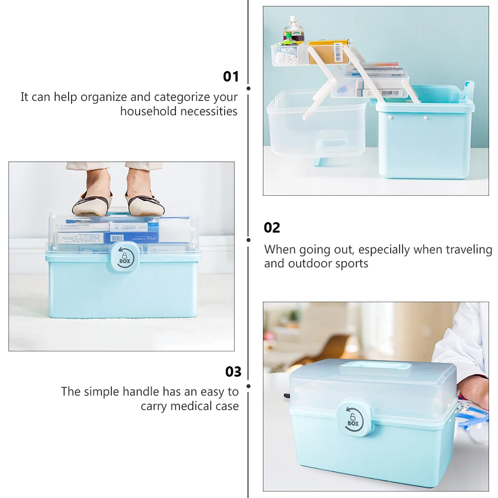 

First Aid Kit Medicine Storage Box Medical Supply Organizer Container Sky-blue Child