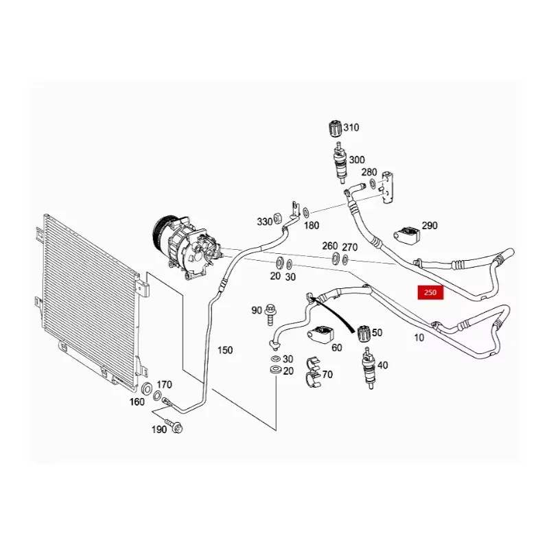 A1698301815 A150 A160 A200 B200 B150 W245 W169 خط أنابيب التبريد (خط أنابيب الشفط)، من صمام التمدد للضاغط #2