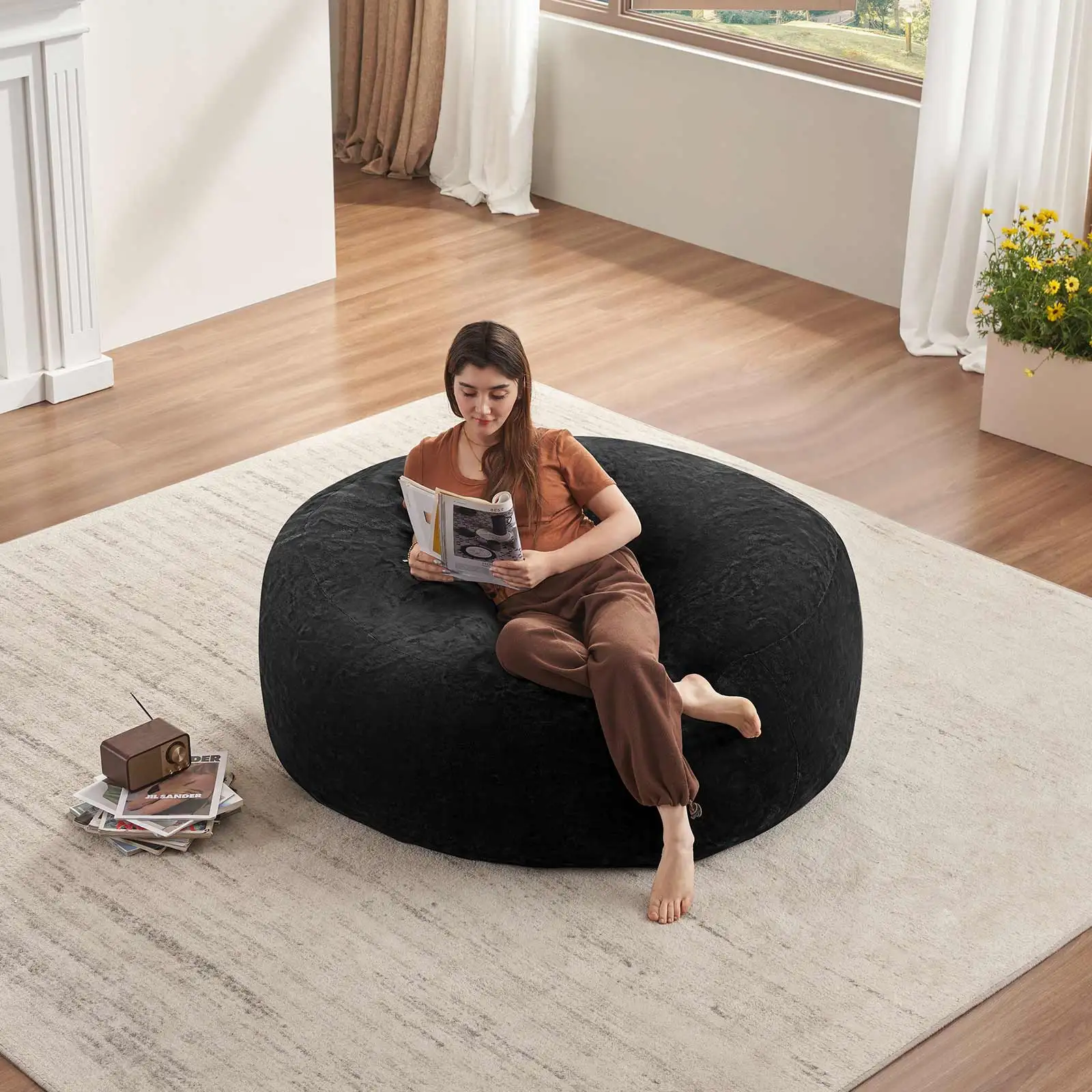 5FT Giant Bean Bag Chair, Vacuum Compressed Foam Filled Floor Chair With Removable Cover For Living Room Daily Rest