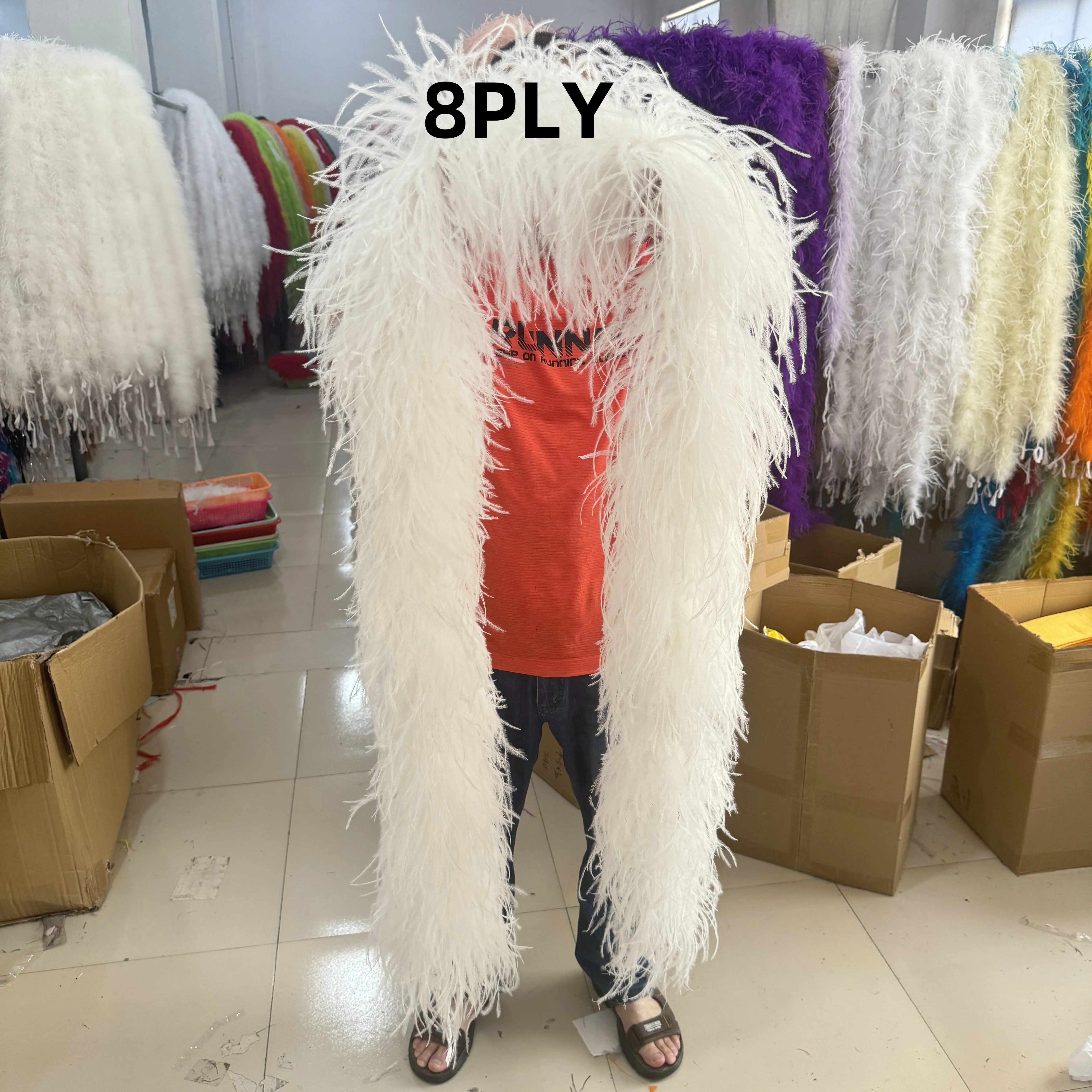 Customized 8Ply Ostrich feathers boa 6Ply Thick Hot Sale Natural Ostrich plumas Boa Scarf for Carnival Stage Dress Sewing decor