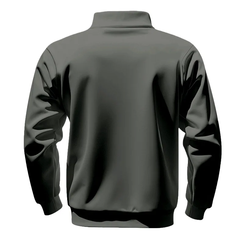 Amerikanischer Herbst- und Winter-Herrenpullover aus schwerem Fleece mit langen Ärmeln, halbem Reißverschluss, lockerem Schnitt und Stehkragen – Detail 39
