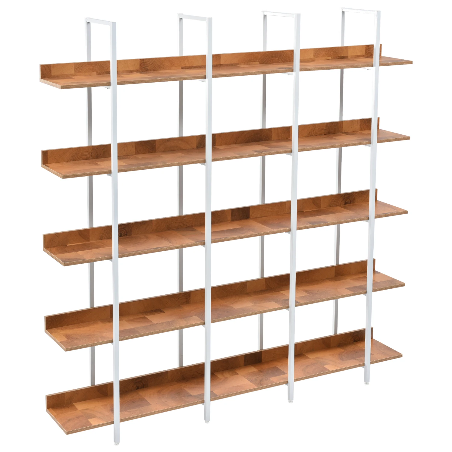 

Vintage Industrial 5 Tier Bookcase, Open Bookshelf, MDF Board, White Metal Frame, Brown Color