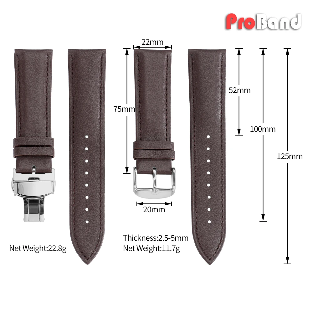 Leder-Uhrenarmband 12 13 14 15 16 17 18 19 20 21 22 23 24mm Armbänder Goldene Schmetterlings-Schnalle Weiches Armband Schwarz Braun Herren Handgelenksriemen – Detail 2