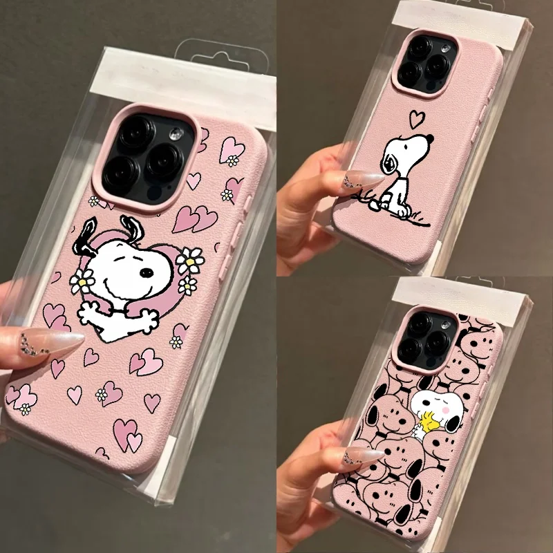 Casing Ponsel Pink Snoopy Untuk Redmi Note 10 11 12 13 14 Pro Max 12 13 14 Pro Plus 10S A3 A5 14C 13 12C Penutup Silikon Lembut Motif Lichee