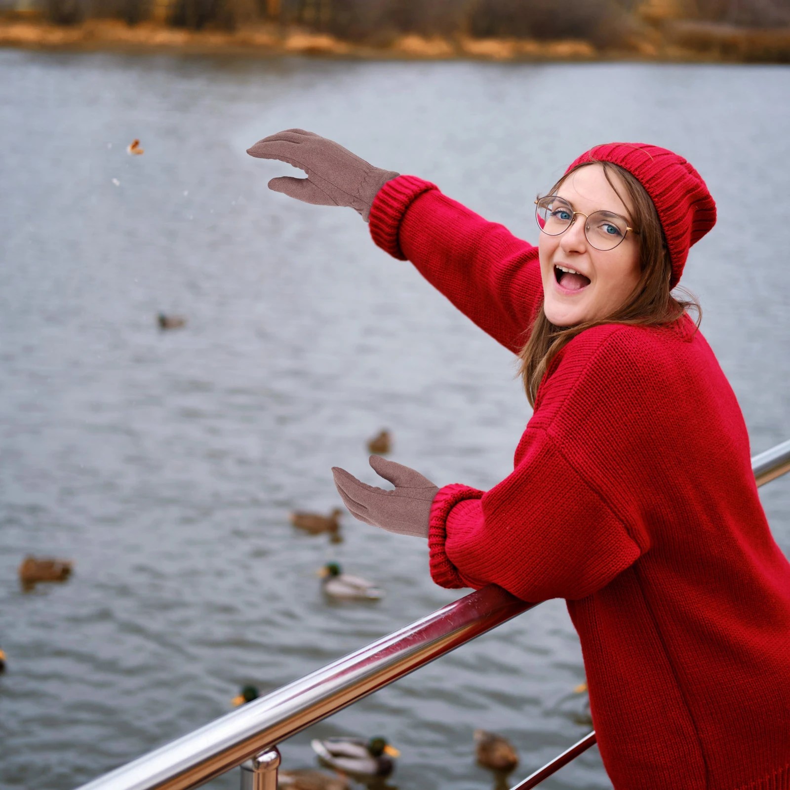 1Pair Winter Women Warm Gloves Double Layer Thickened Mitten Comfortable Skin Friendly Simple Fashion Thicken Gloves