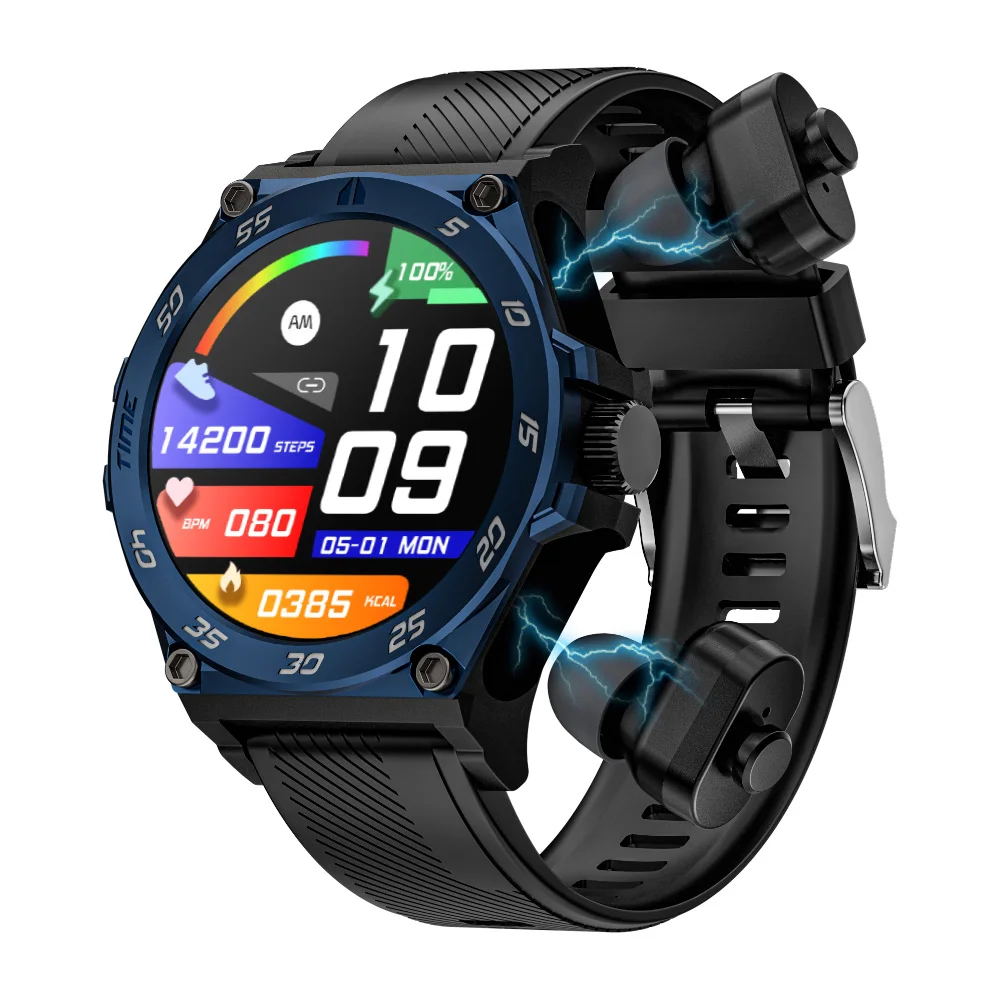 1.5Inch Amoled Lc18 Reloj Smartwatch Voor Mannen Sport 2 In 1 Draadloze Smart Watch Met Oordopjes Headset 400Mah Batterij